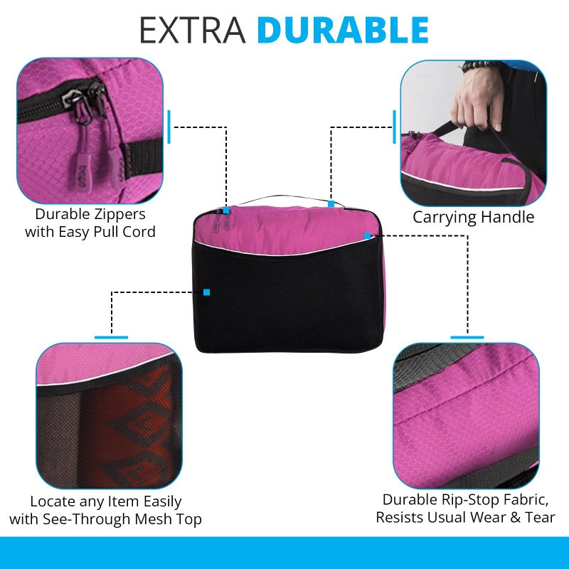 bago 7 Pcs Packing Cubes for Suitcases - 4 Travel Cubes with 3 ZipLock Bags - Luggage Organizer Bags to Get Maximum Storage, Save Time & Effort to Pack - Happy Traveling (Pink) - Image 3